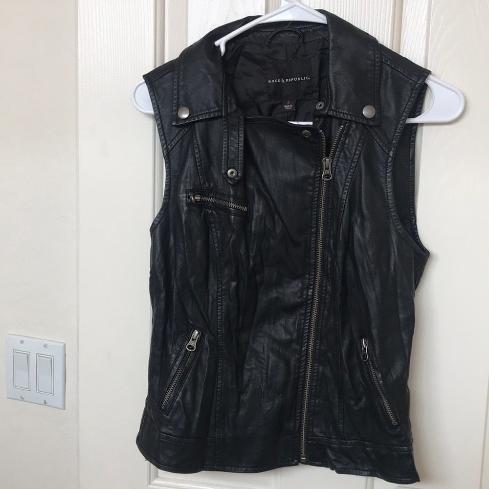 Fake Black Leather Rock & Republic Vest